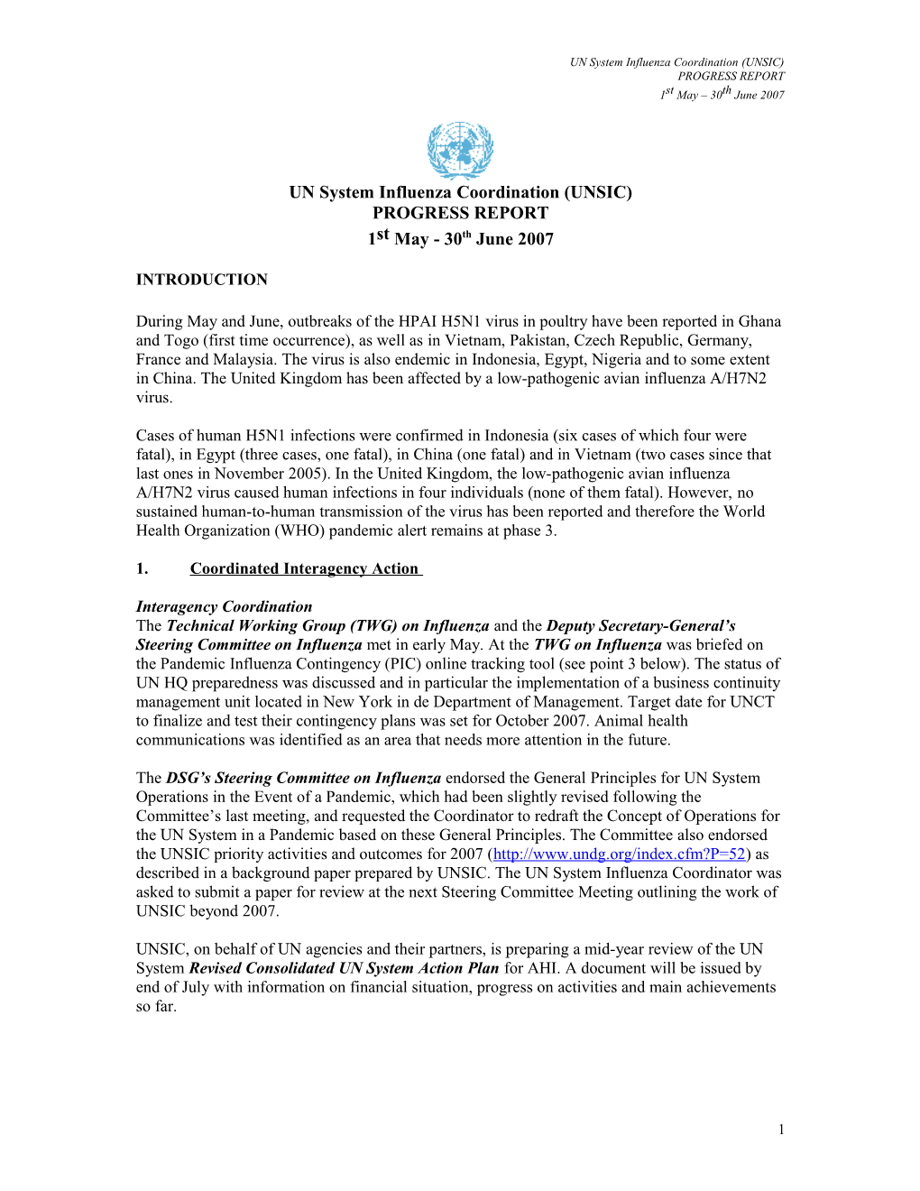 UN System Influenza Coordination (UNSIC)