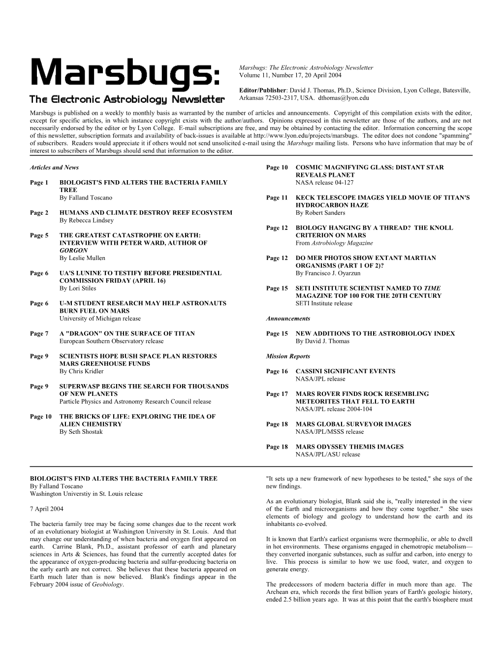 Marsbugs Vol. 11, No. 17