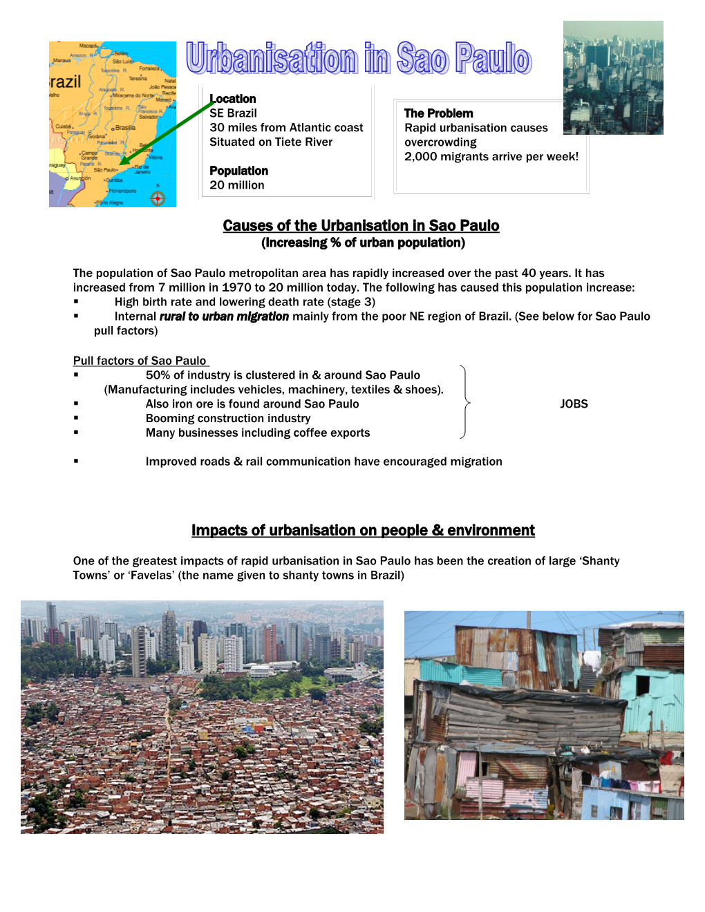Causes of the Urbanisation in Sao Paulo