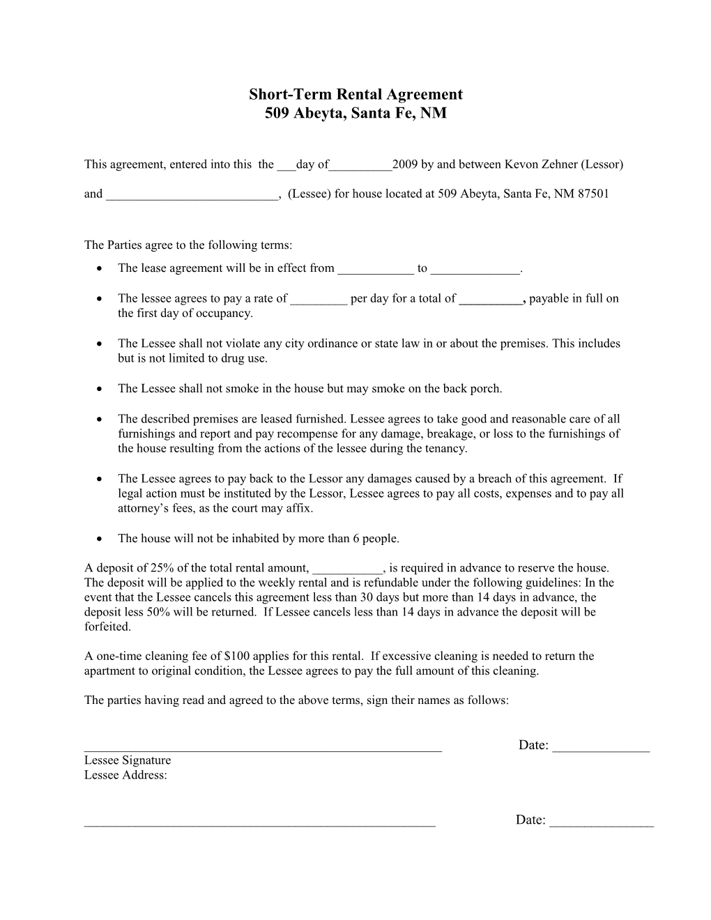 Weekly Rental Agreement