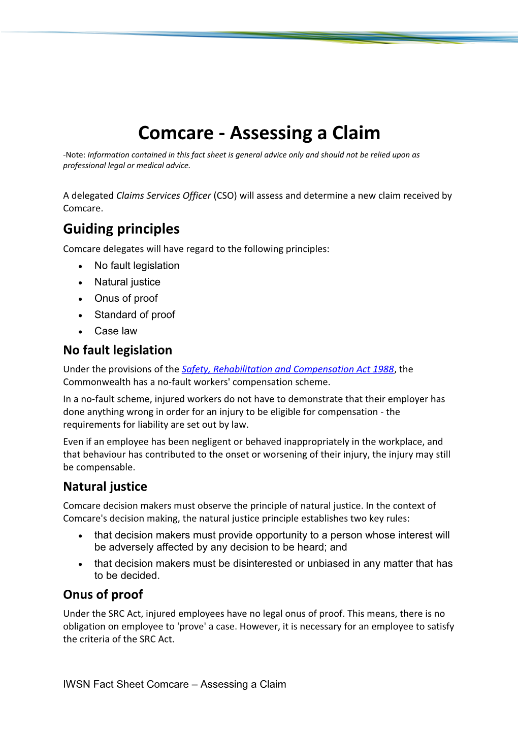 Comcare - Assessing a Claim