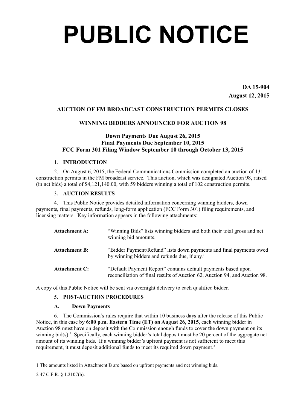 Auction of Fm Broadcast Construction Permits Closes