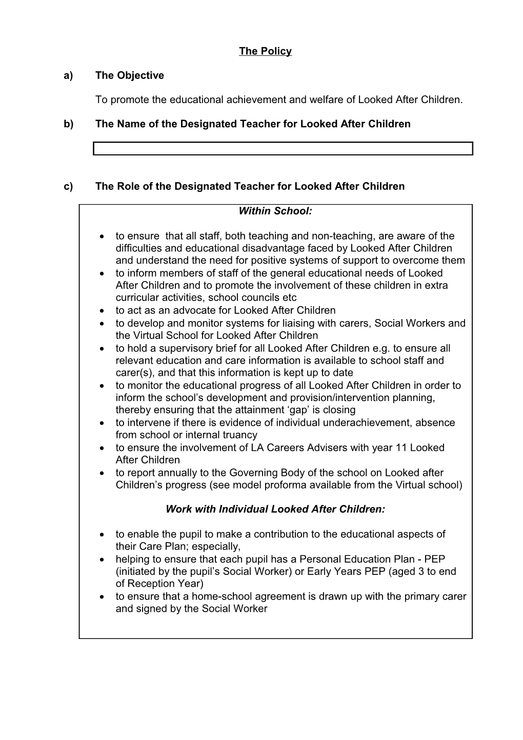 Schools Model Policy for LAC