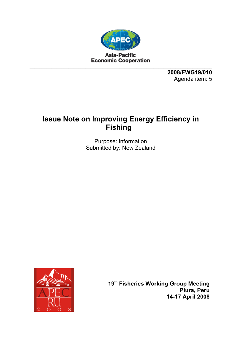 Issue Note on Improving Energy Efficiency in Fishing