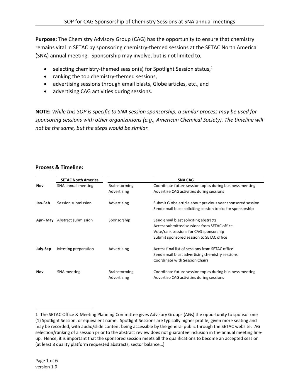 SOP for CAG Sponsorship of Chemistry Sessions at SNA Annual Meetings