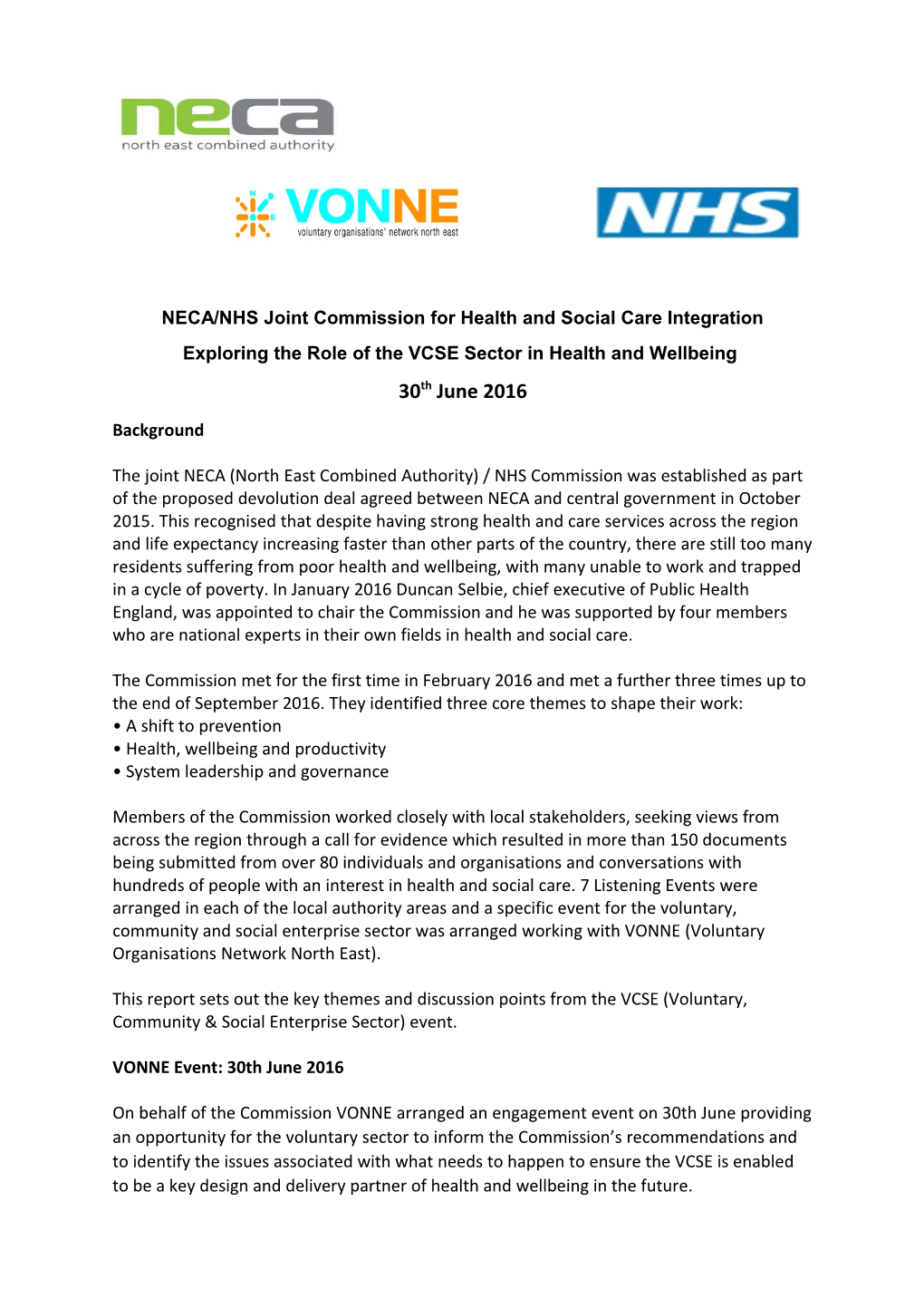 NECA/NHS Joint Commission for Health and Social Care Integration