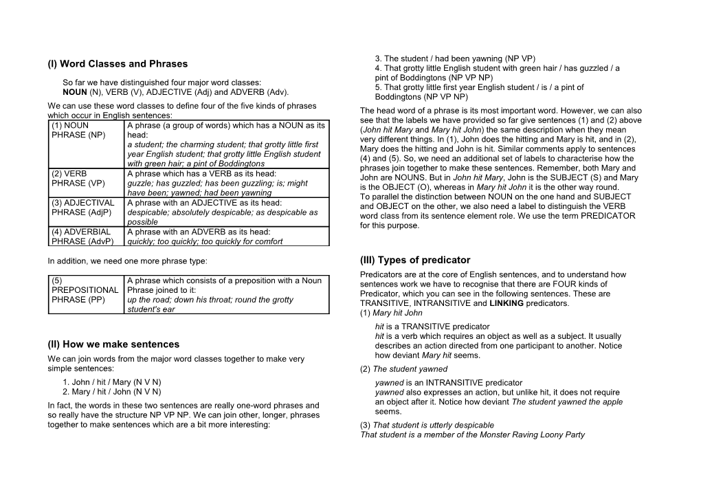 (I) Word Classes and Phrases