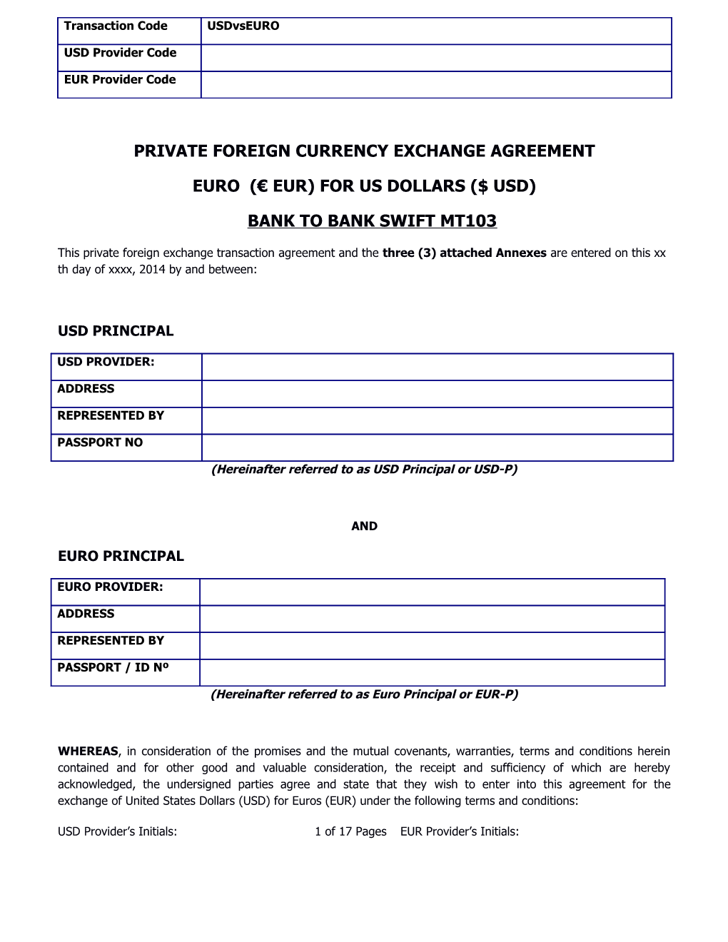 Private Foreign Currency Exchange Agreement