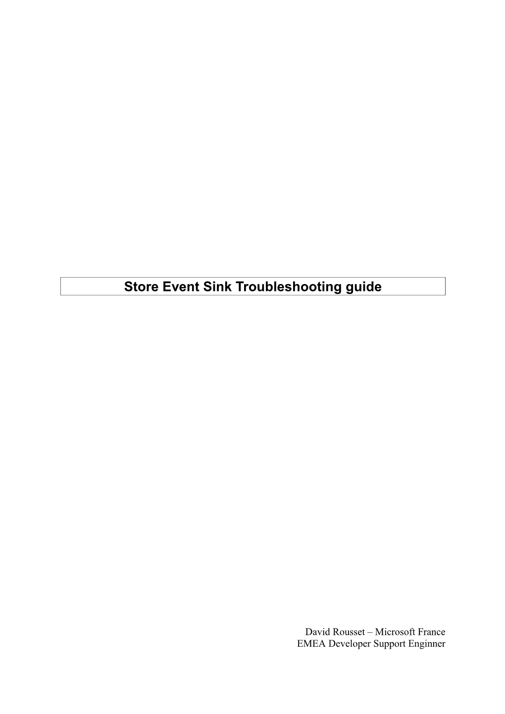 Store Event Sink Troubleshoot Guide