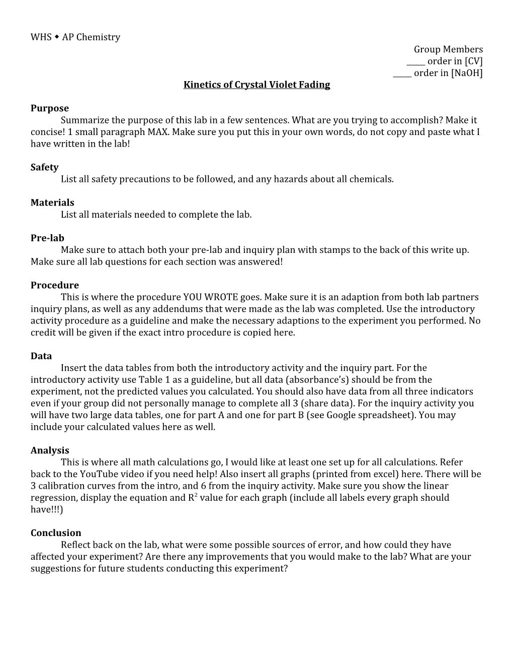 Kinetics of Crystal Violet Fading