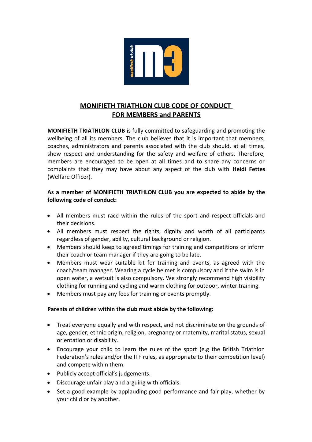 Template 1: Code of Conduct for Club Officials and Volunteers