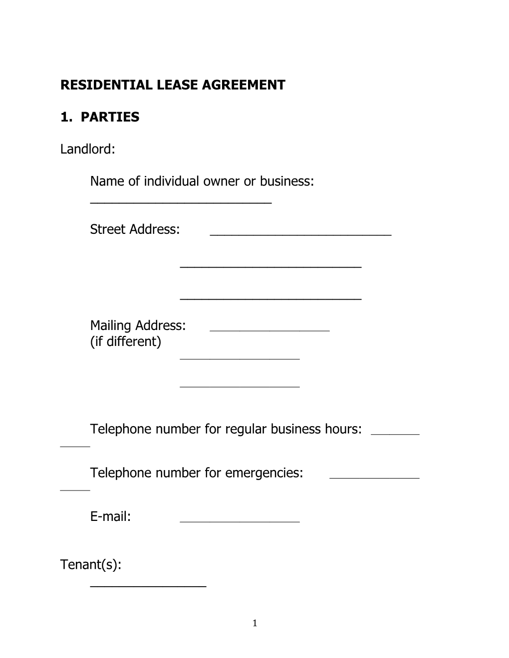 Model Residential Lease