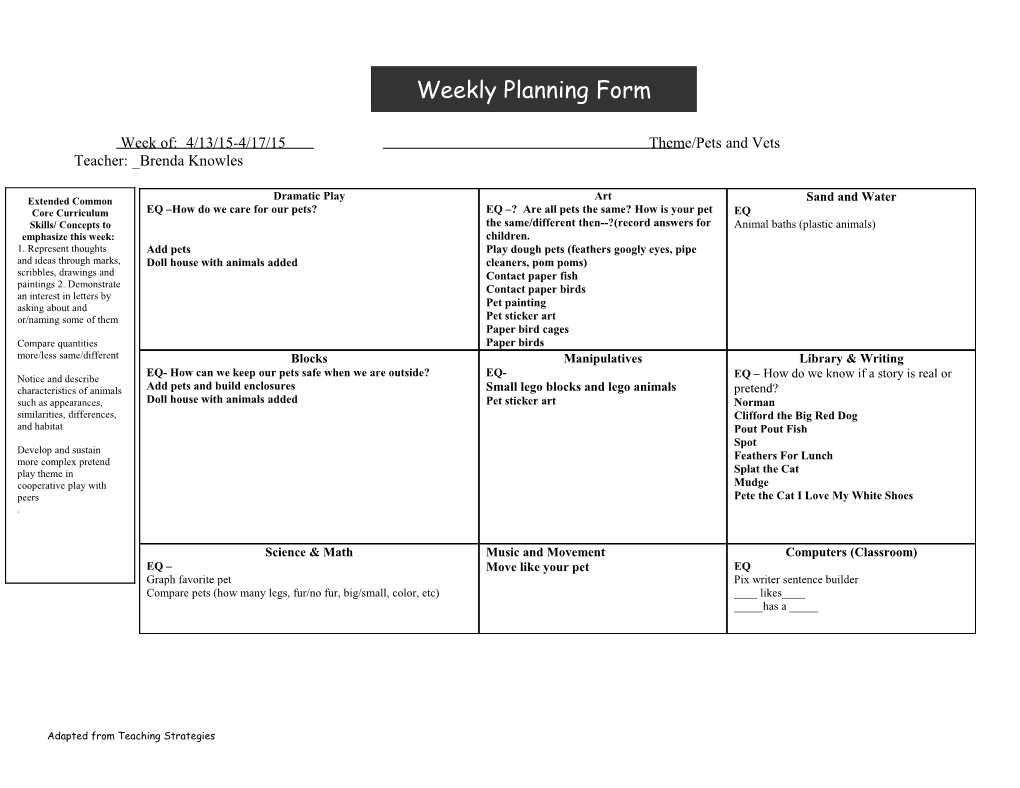 Weekly Lesson Plan s1