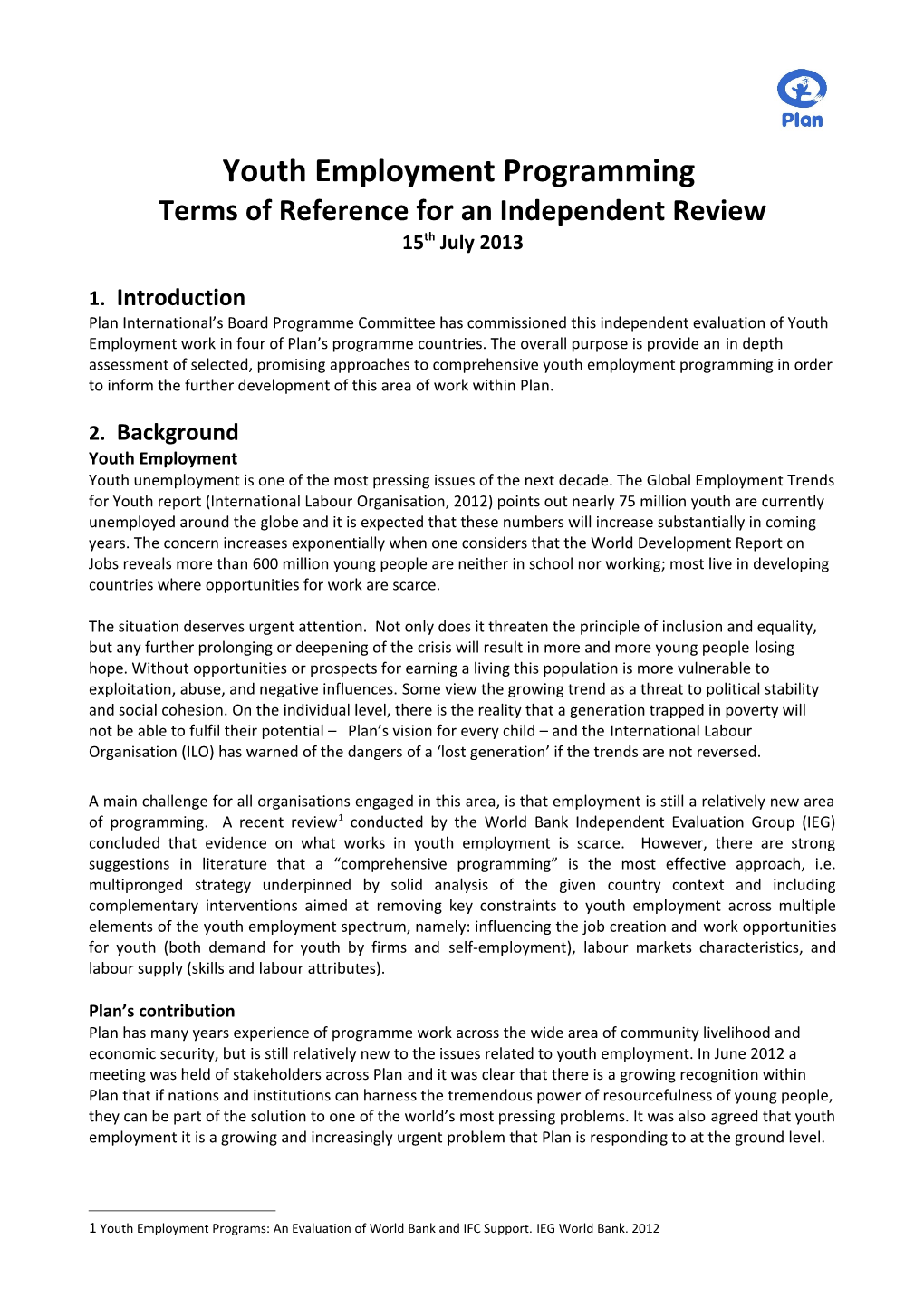 Terms of Reference for an Independent Review