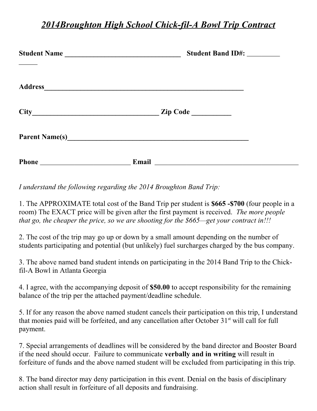 2014Broughton High School Chick-Fil-A Bowl Trip Contract