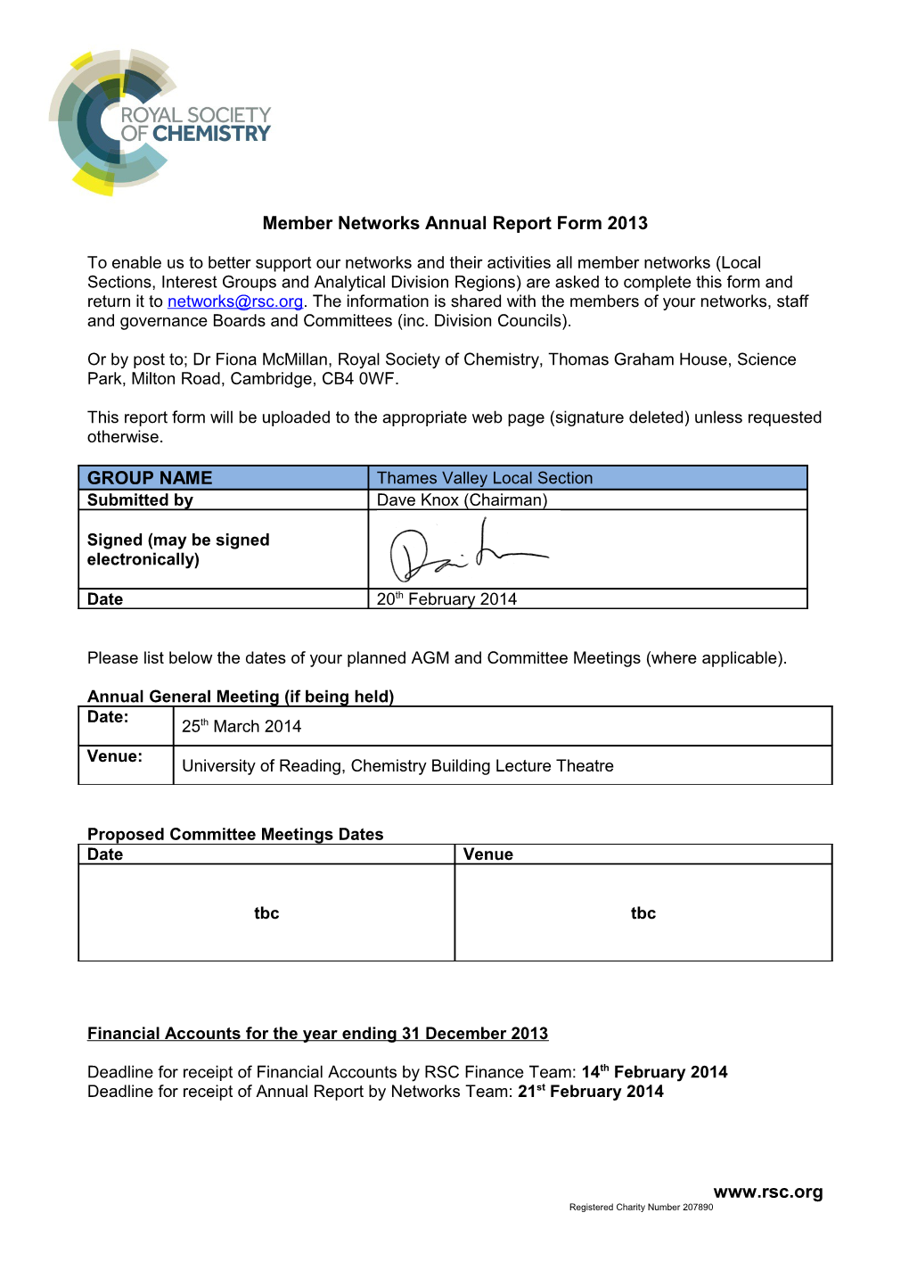 Member Networks Annual Report Form 2013