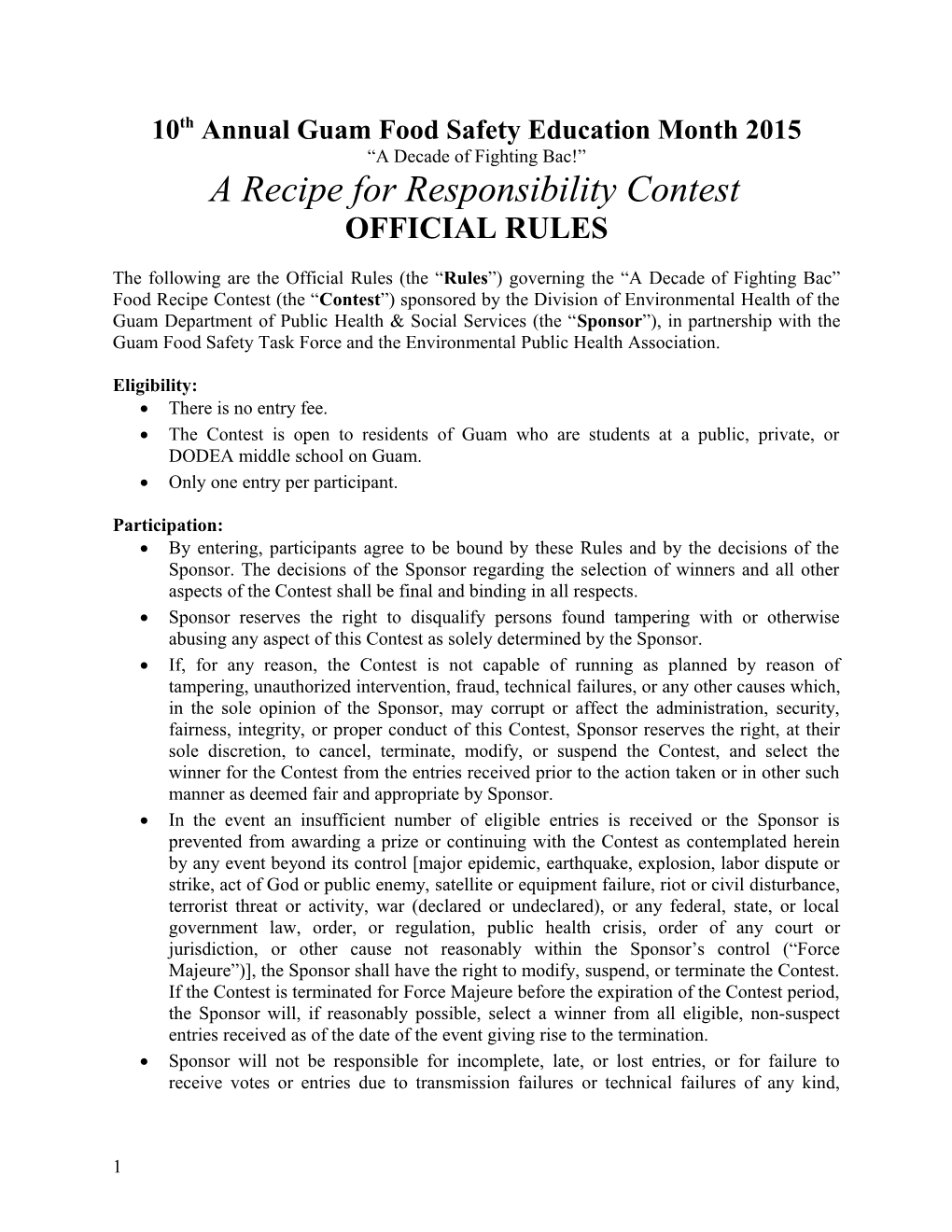 10Th Annual Guam Food Safety Education Month 2015