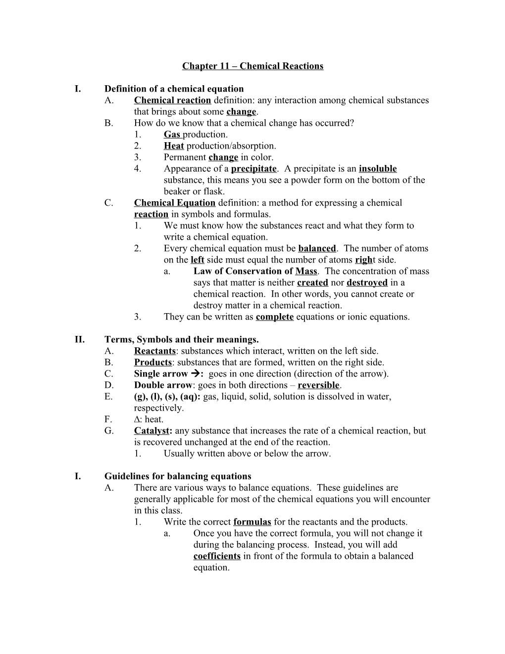 Chapter 10 Chemical Reactions