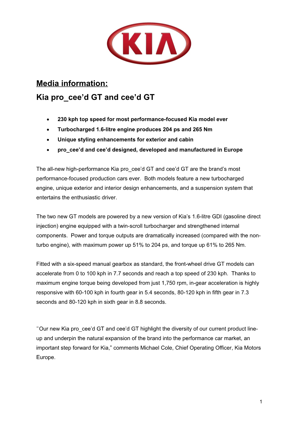 Media Information: Kia Pro Cee D GT and Cee D GT