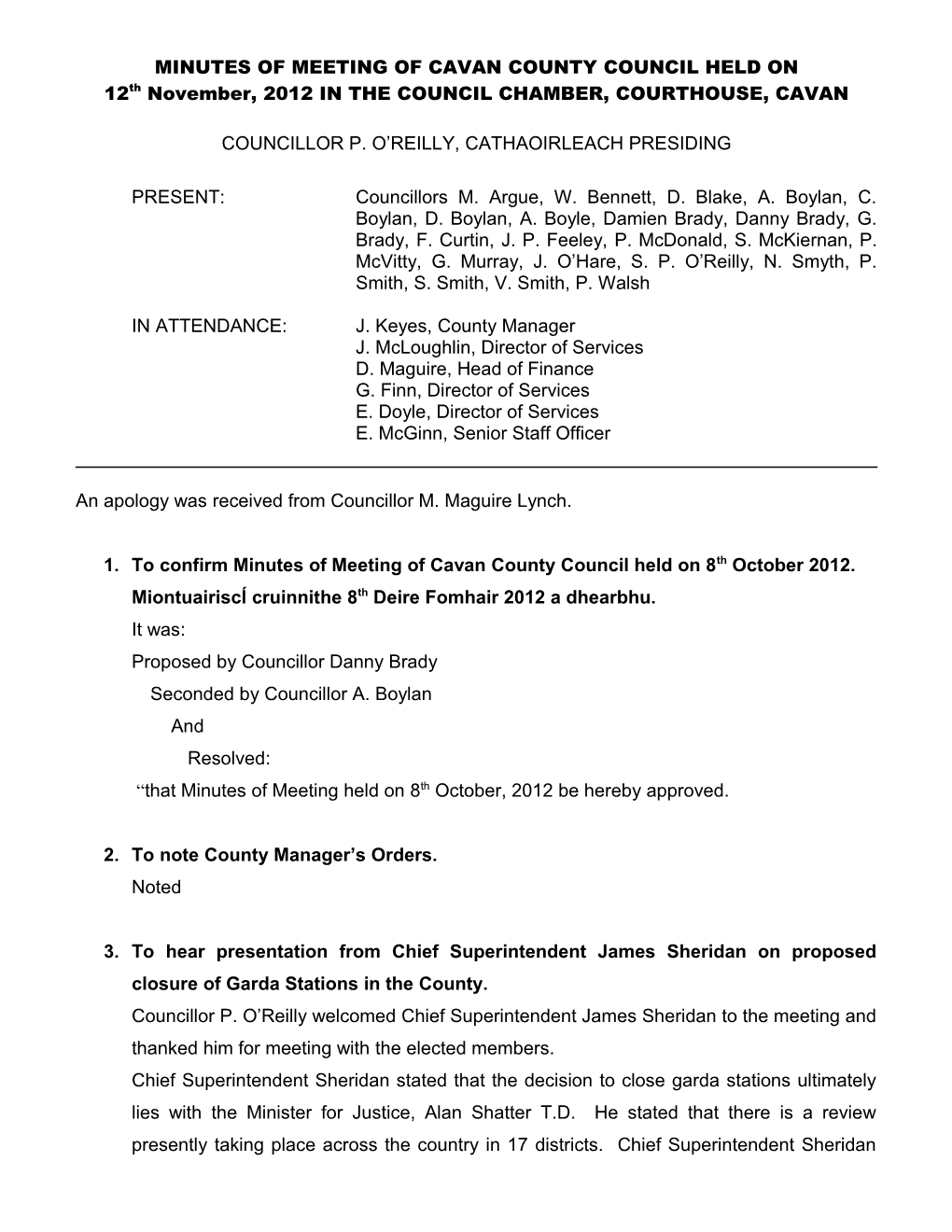 Minutes of Council Meeting Held on 11Th October 2010 s1