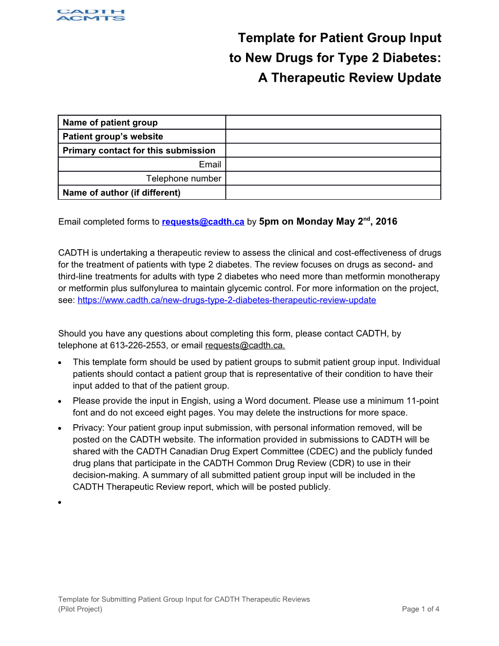 Template for Patient Group Input