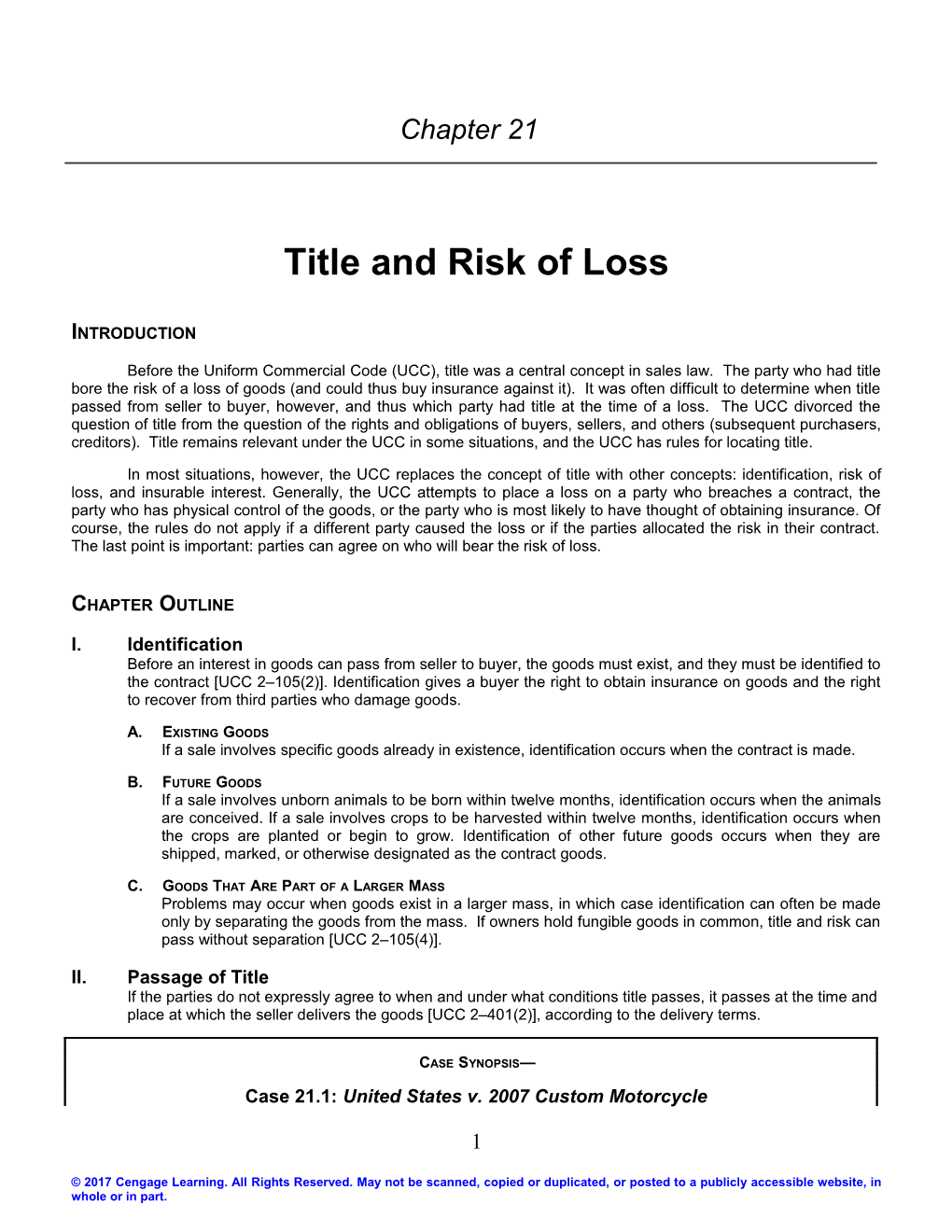 Title and Risk of Loss