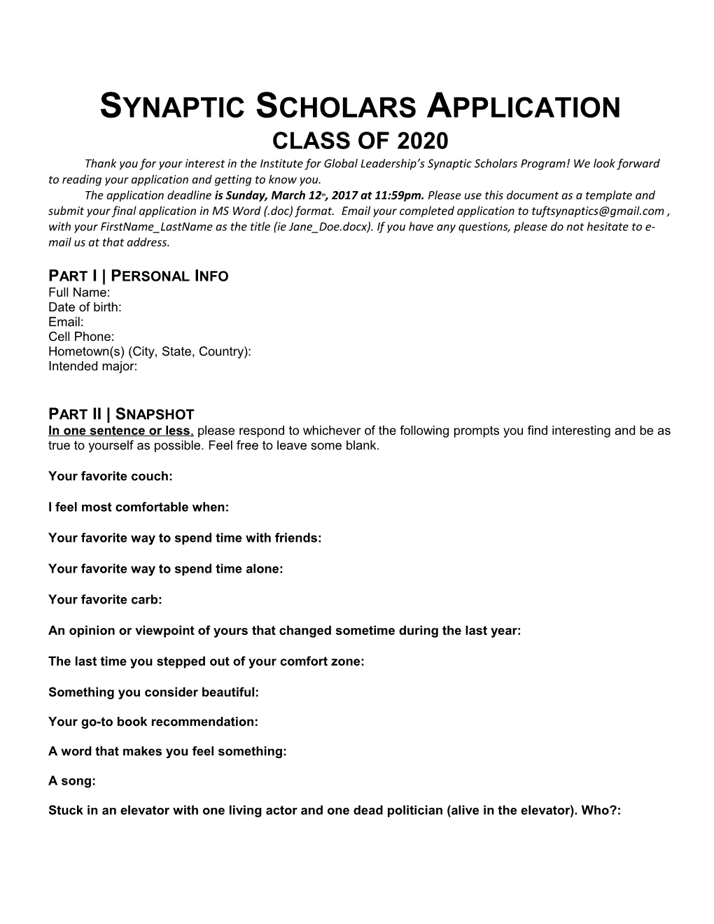 Synaptic Scholars Application