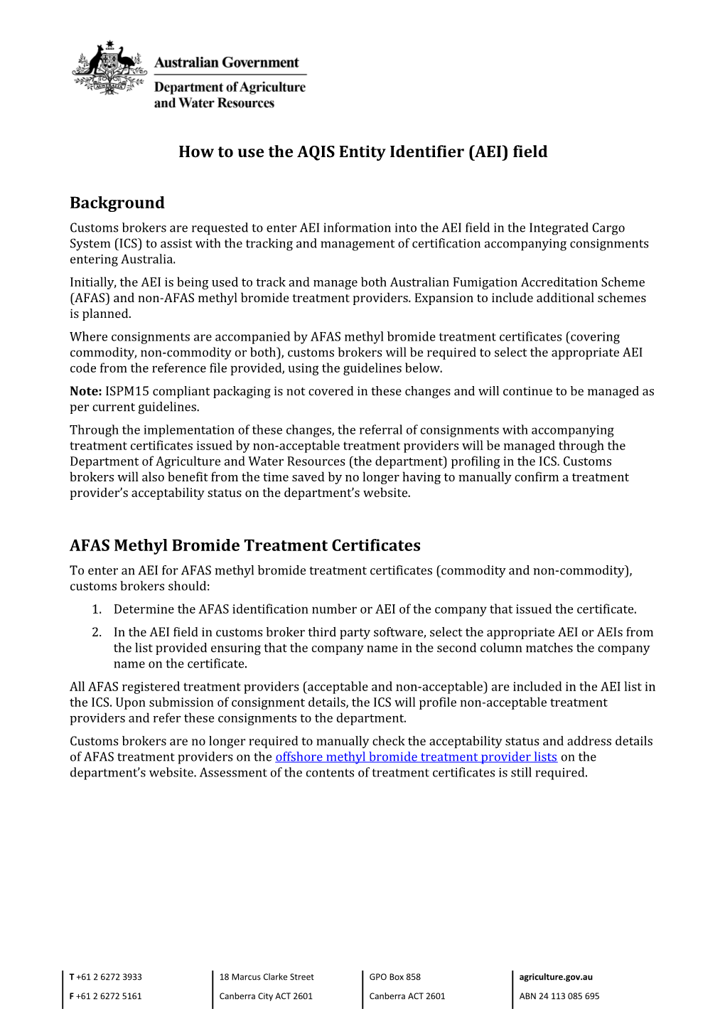 How to Use the AQIS Entity Identifier (AEI) Field