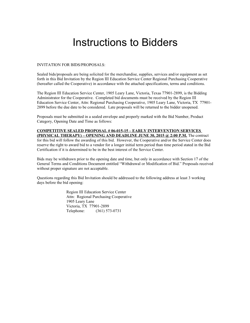 Invitation for Bids/Proposals