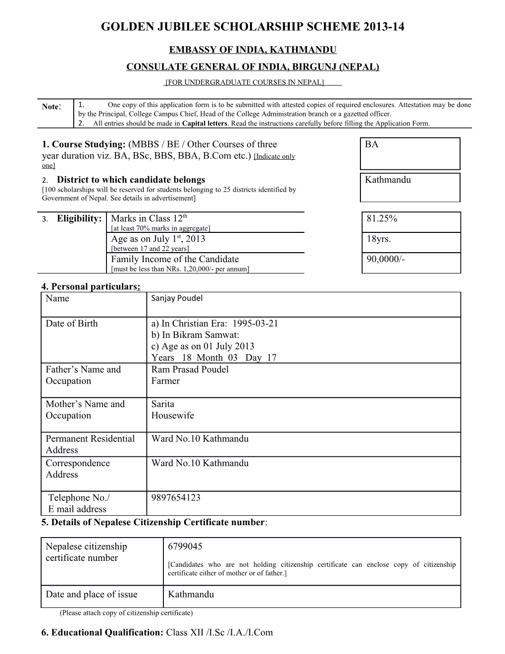 Golden Jubilee Scholarship Scheme 2013-14