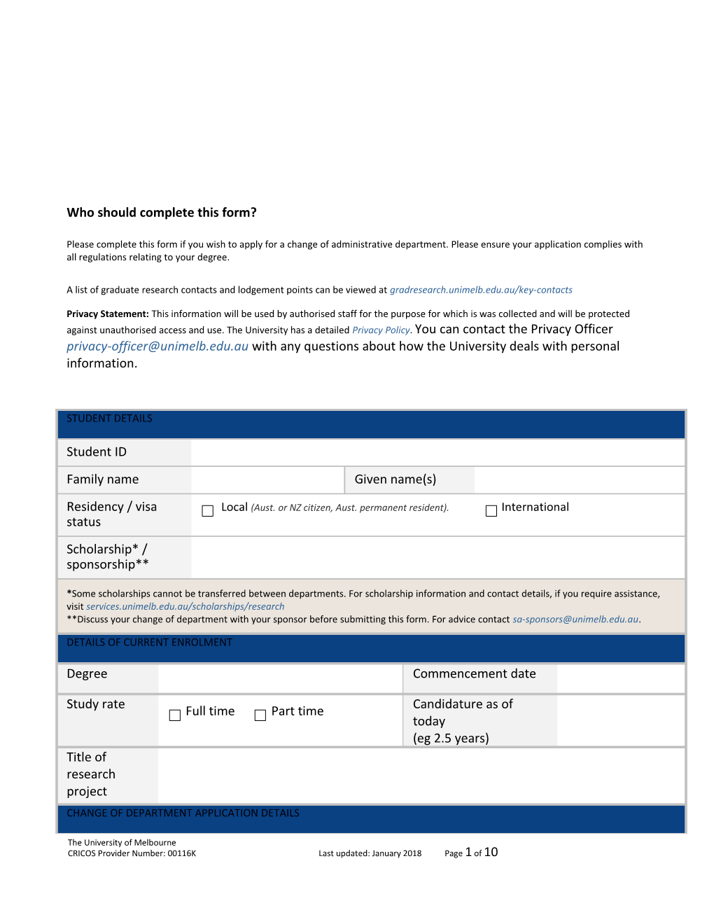 Application for Admission to Graduate Research Degree Candidature and Scholarship