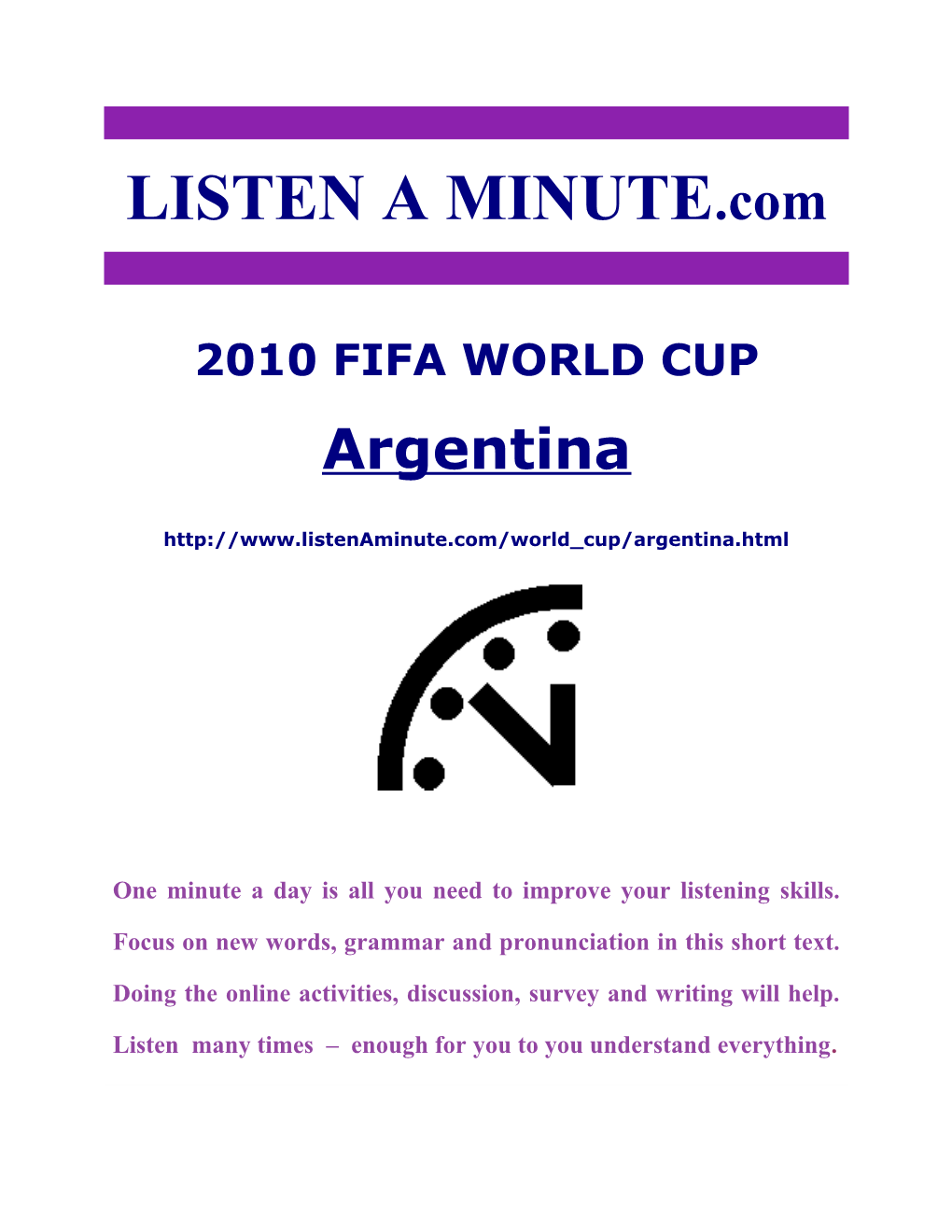 Listen a Minute.Com - ESL Listening - 2010 World Cup