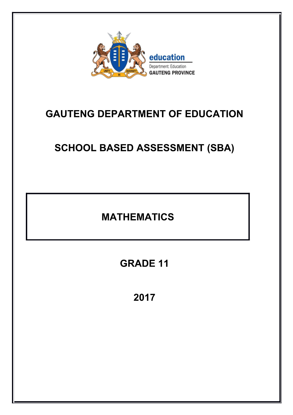 School Based Assessment (Sba)