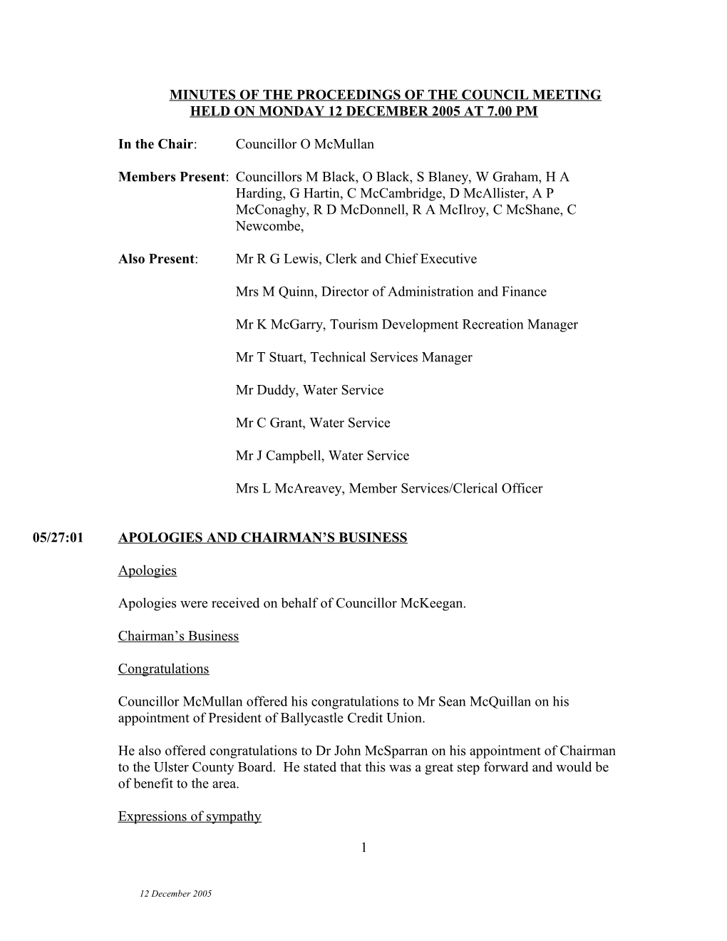 Minutes of the Proceedings of the Council Meeting Held s6