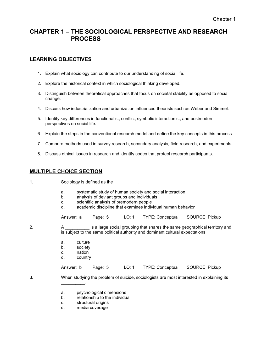 Chapter 1 the Sociological Perspective and Research