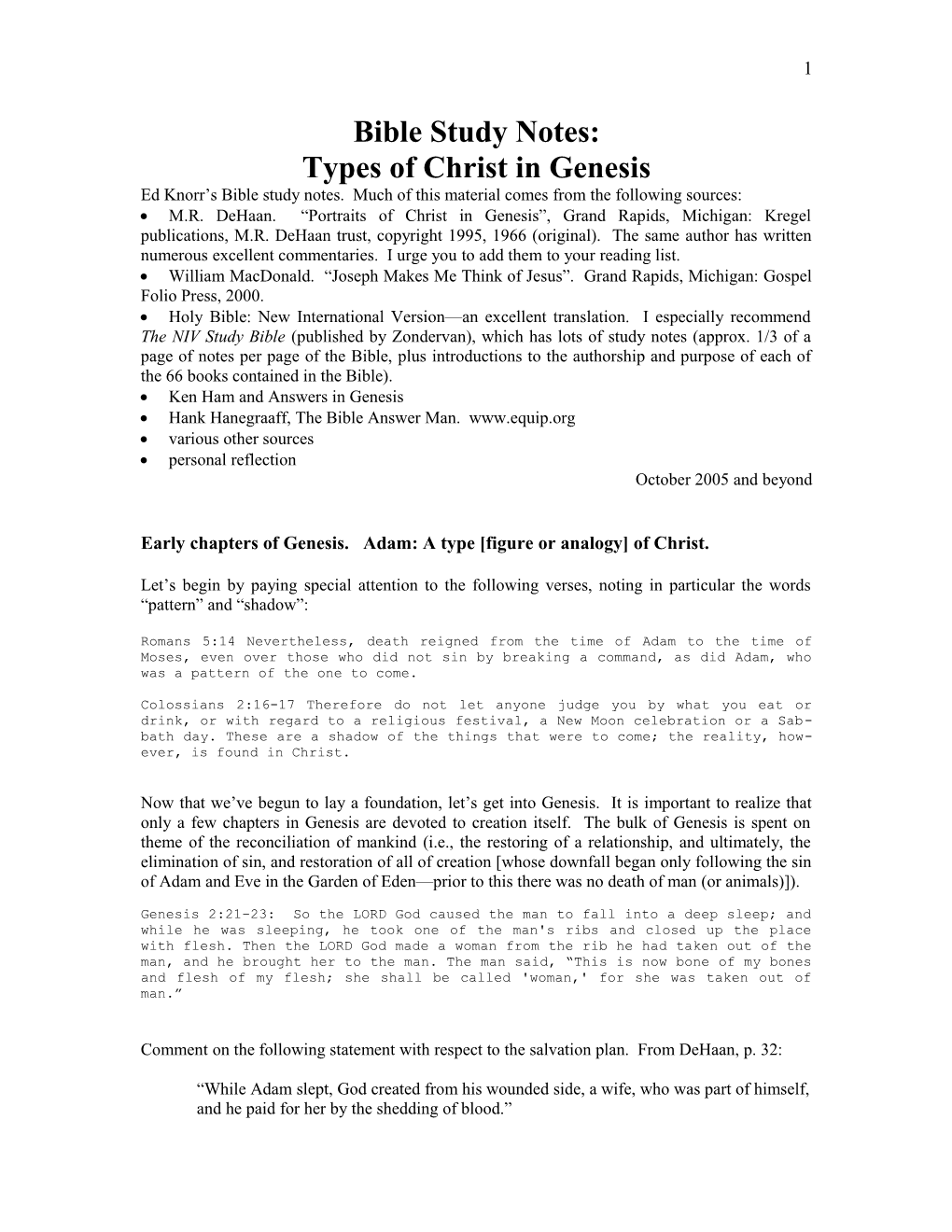 Bible Study Notes on Types of Christ in Genesis