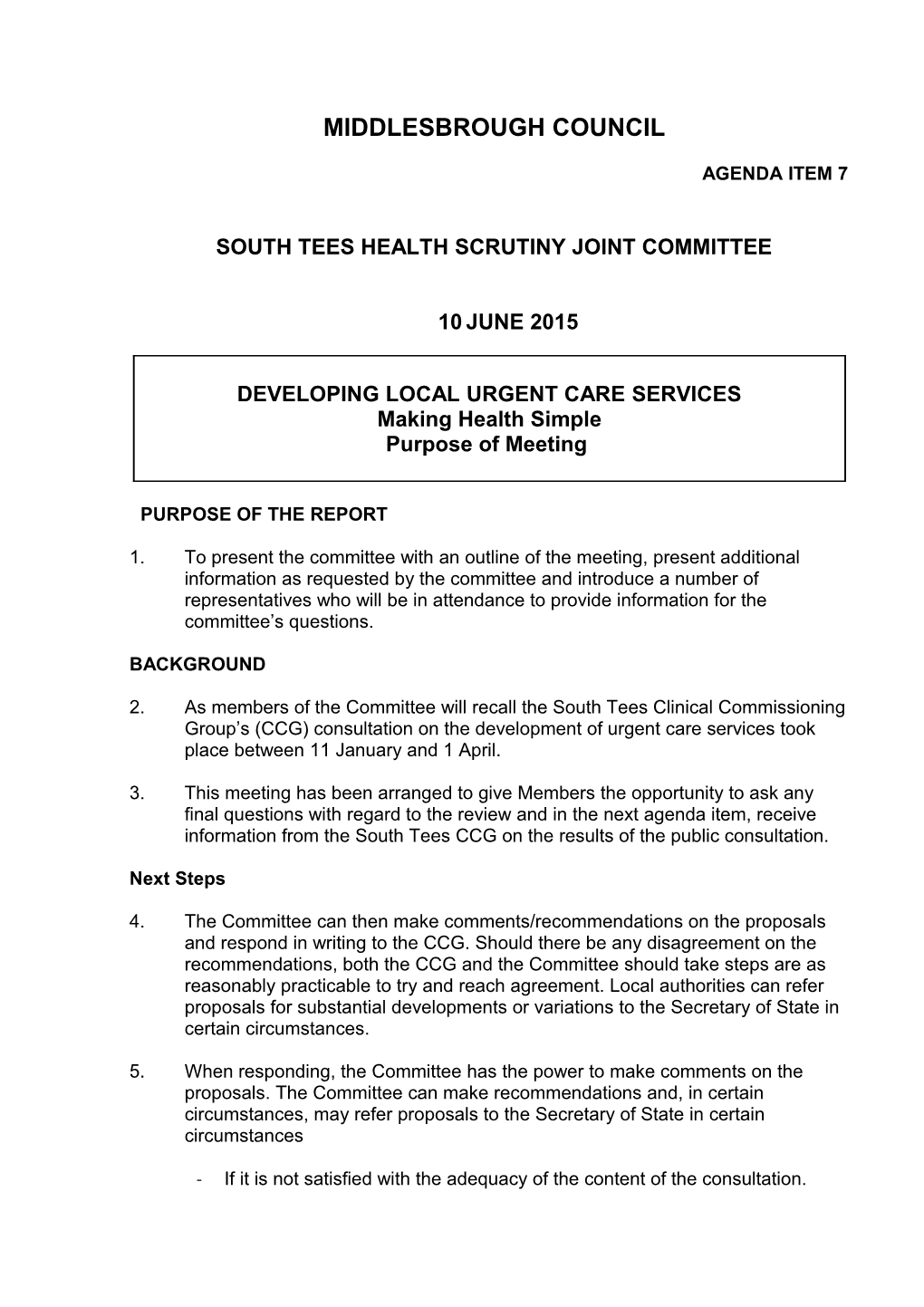 South Tees Health Scrutiny Joint Committee