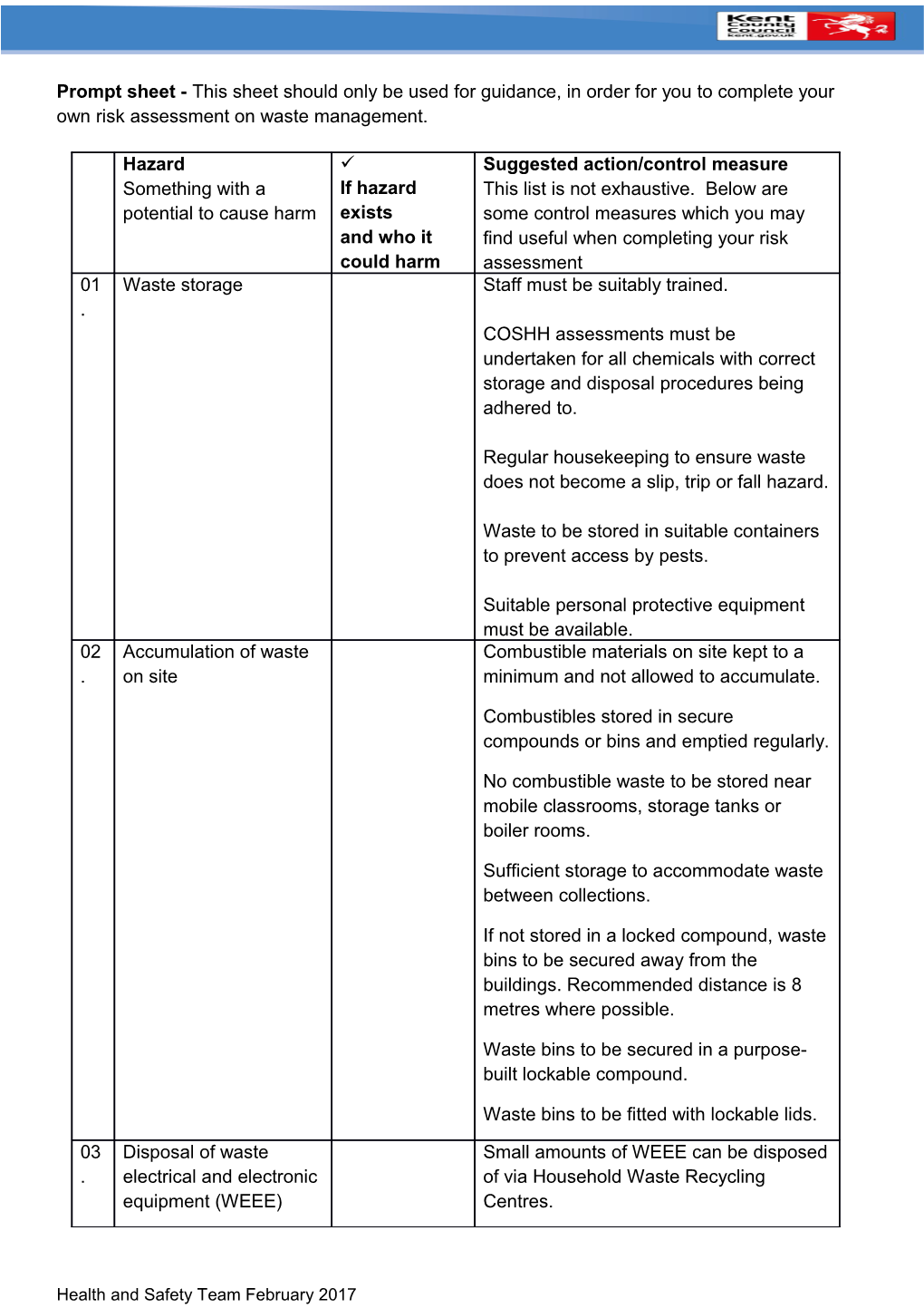 Topic/Activity/Operation: Waste Management