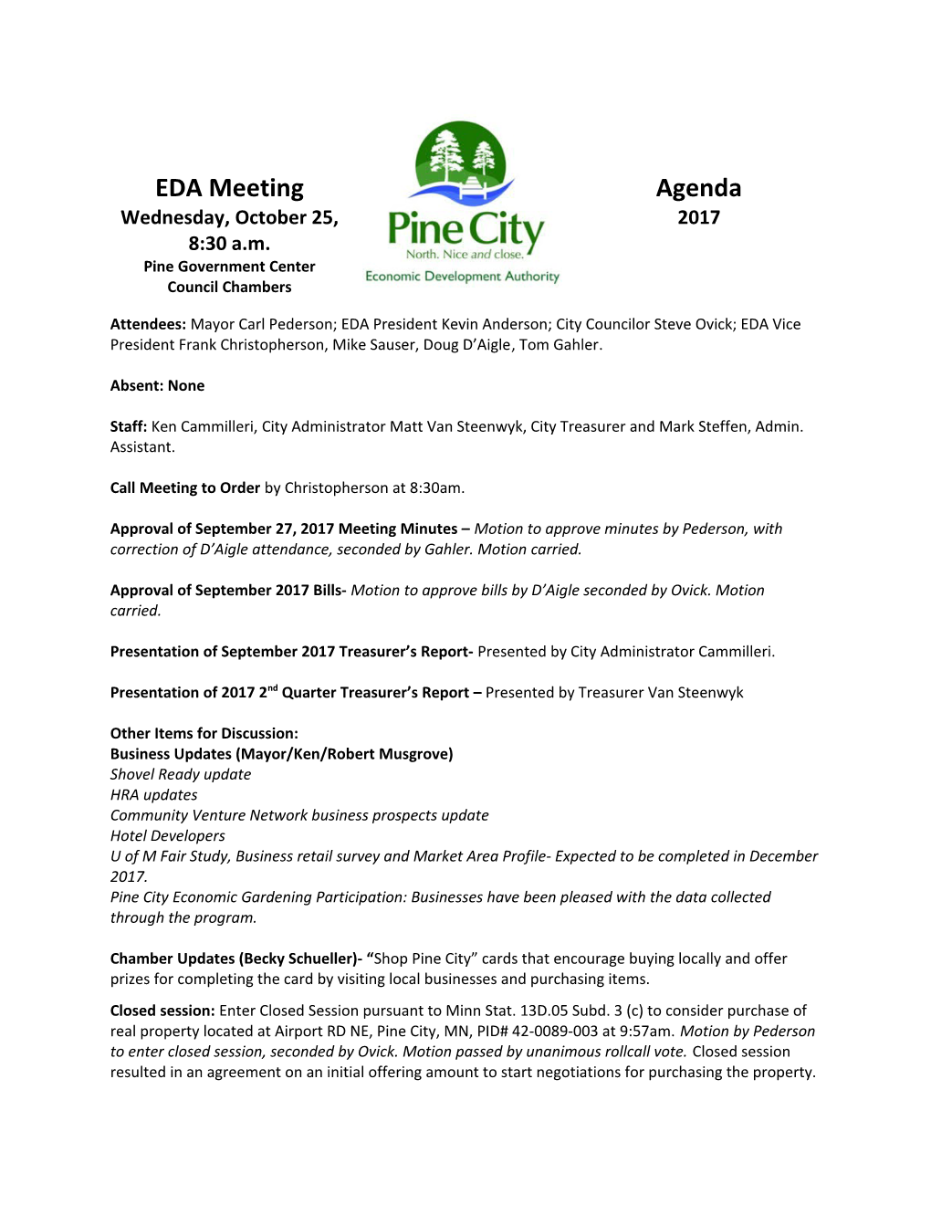 EDA Meeting Agenda