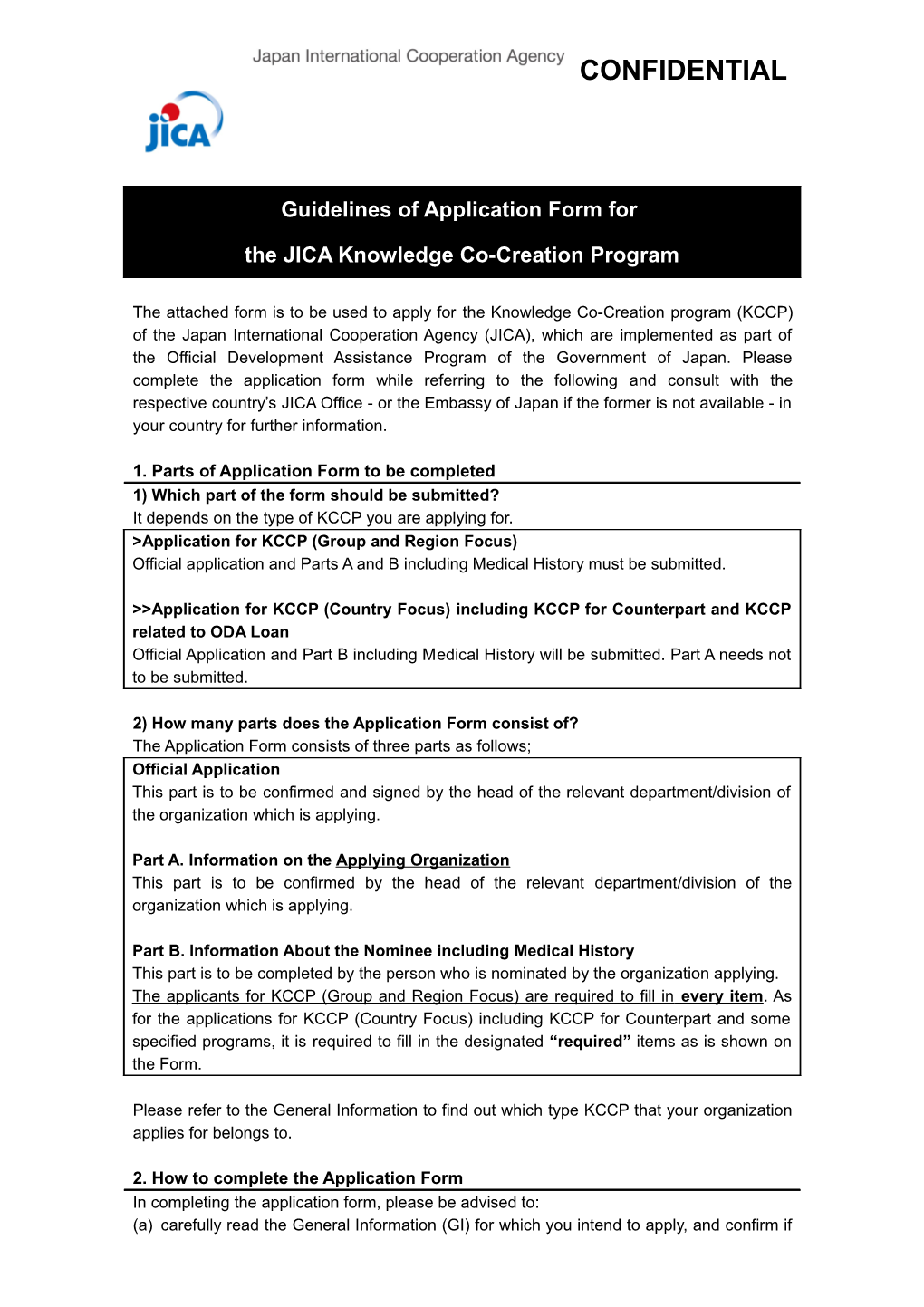 Application Form for JICA Training and Dialogue Programs s2