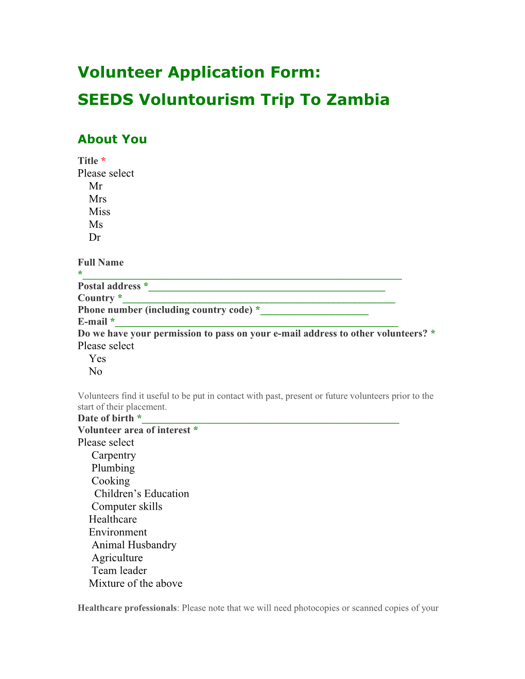 SEEDS Voluntourism Trip to Zambia