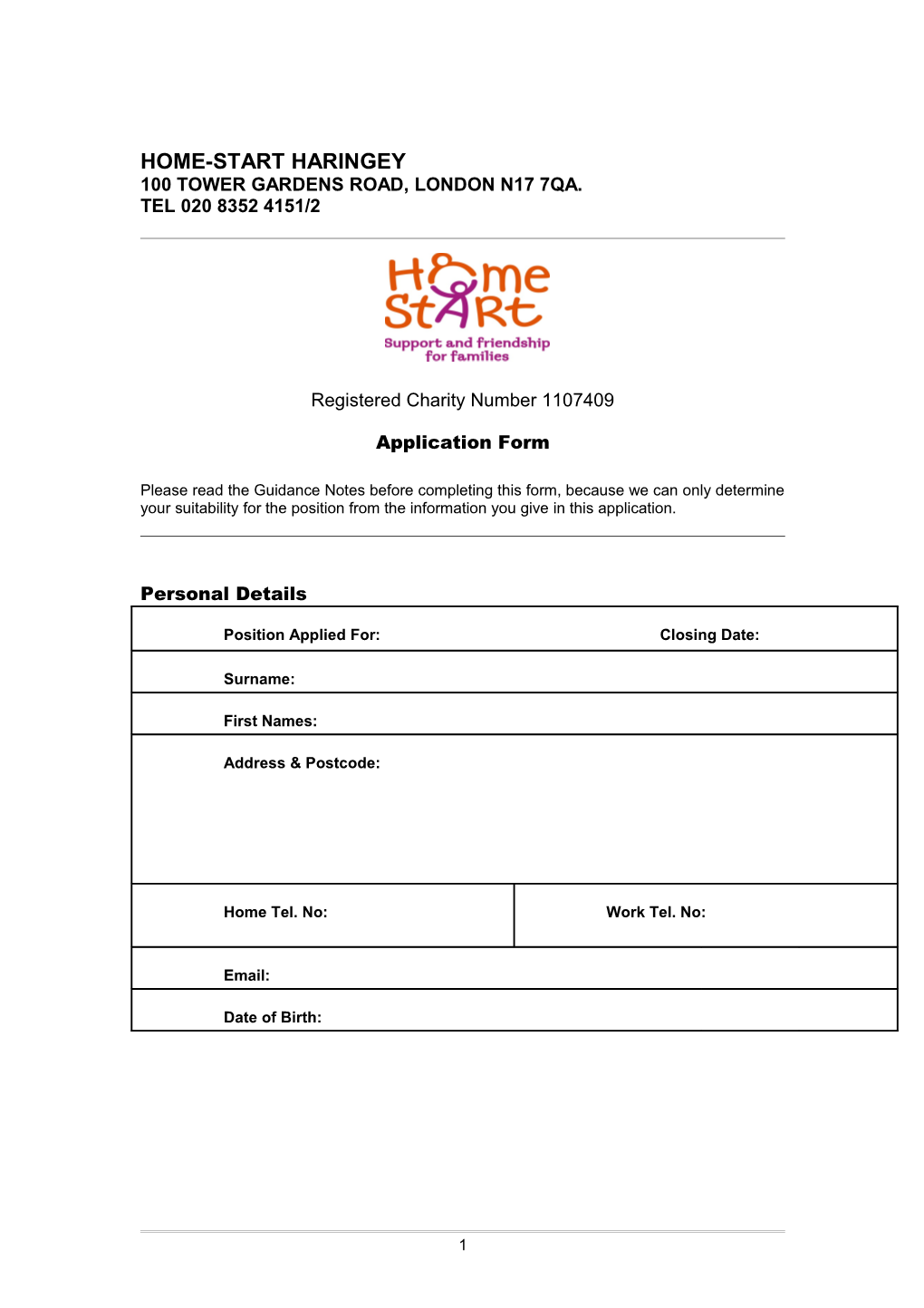 Sample Application Form and Guidance