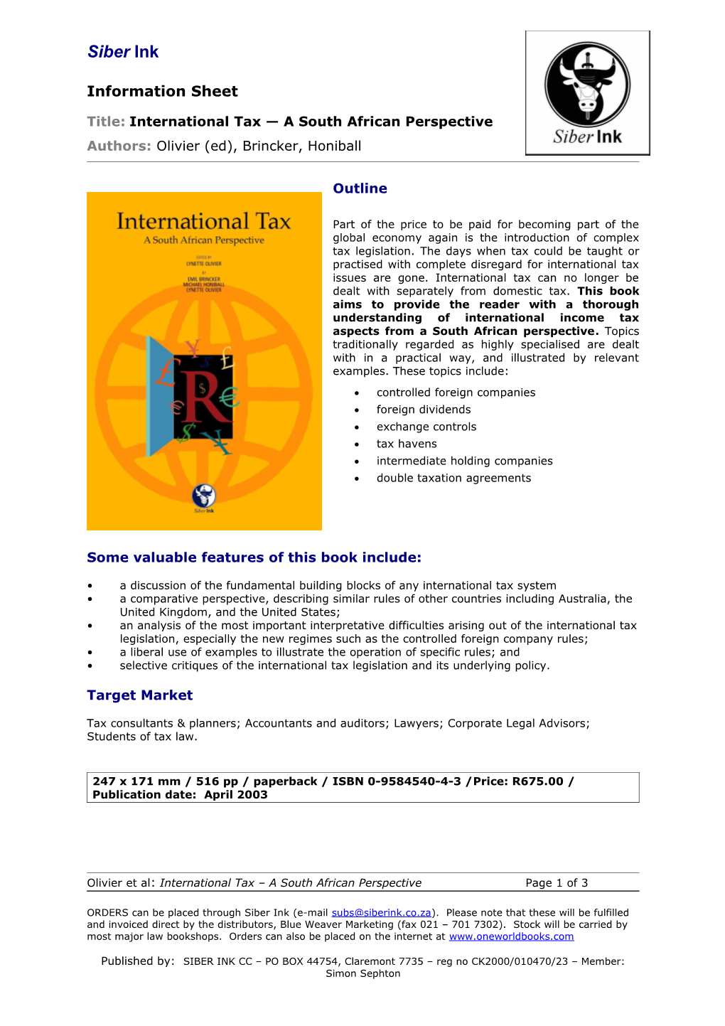 Title:International Tax a South African Perspective