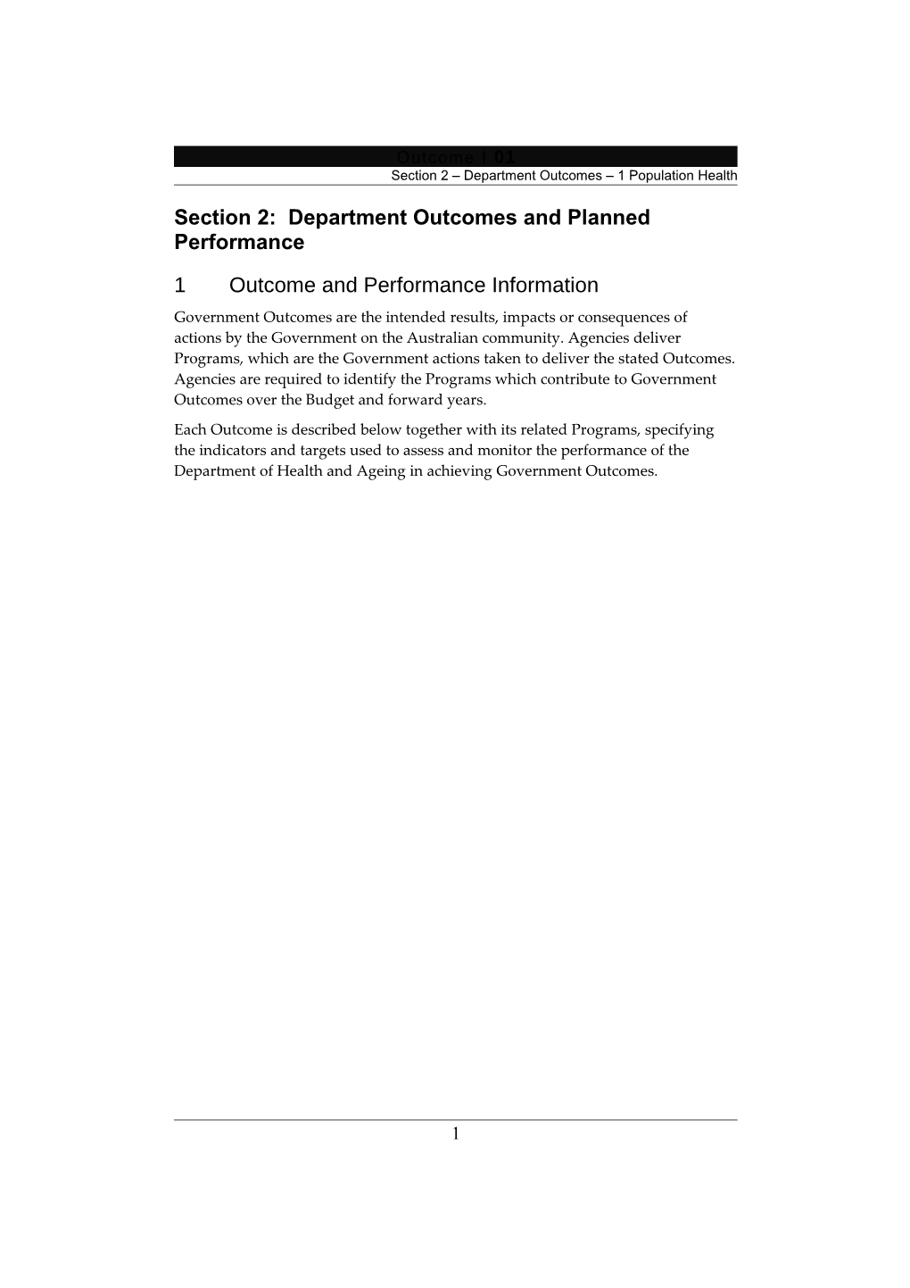 Section 2: Department Outcomes and Planned Performance