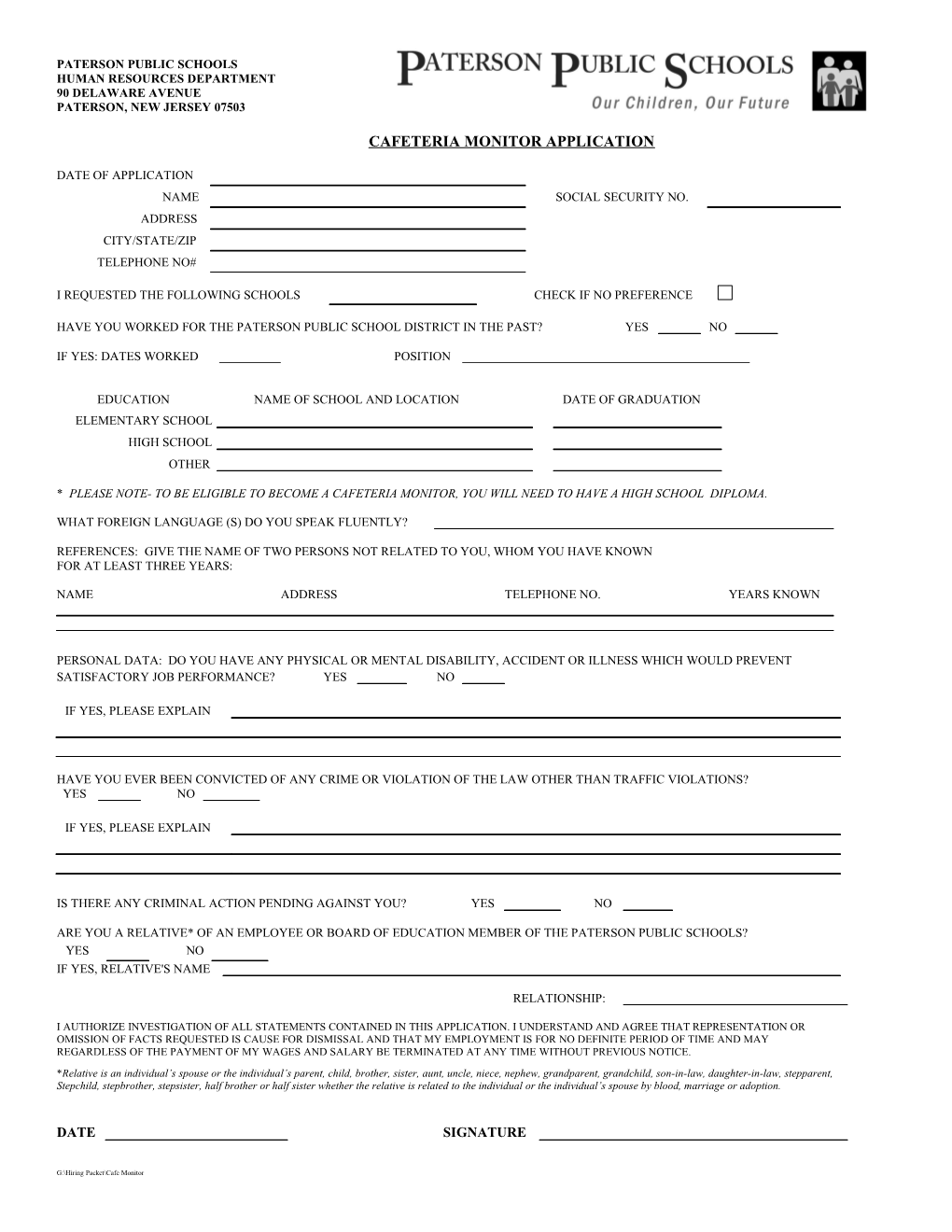 Application for Cafeteria Monitor