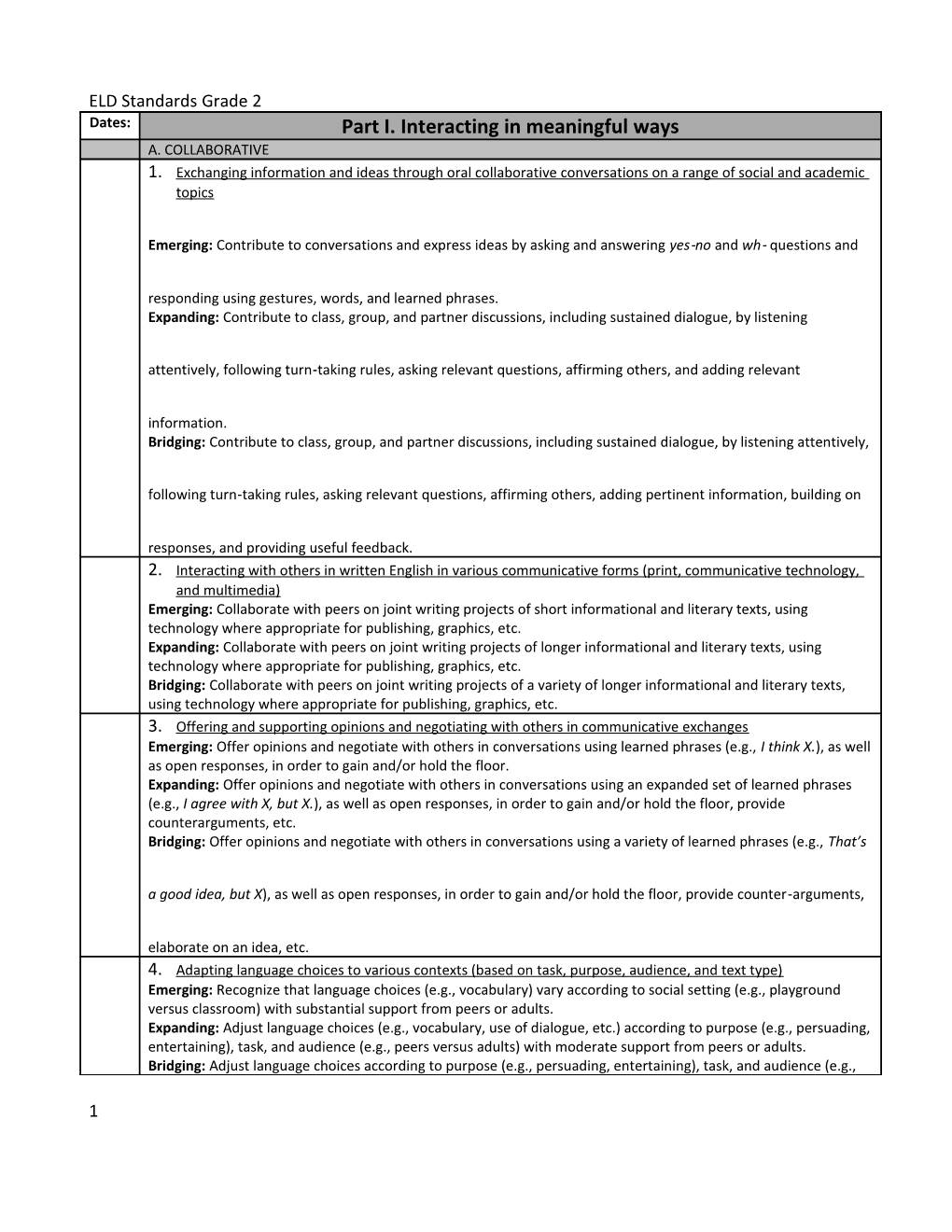 ELD Standards Grade 2