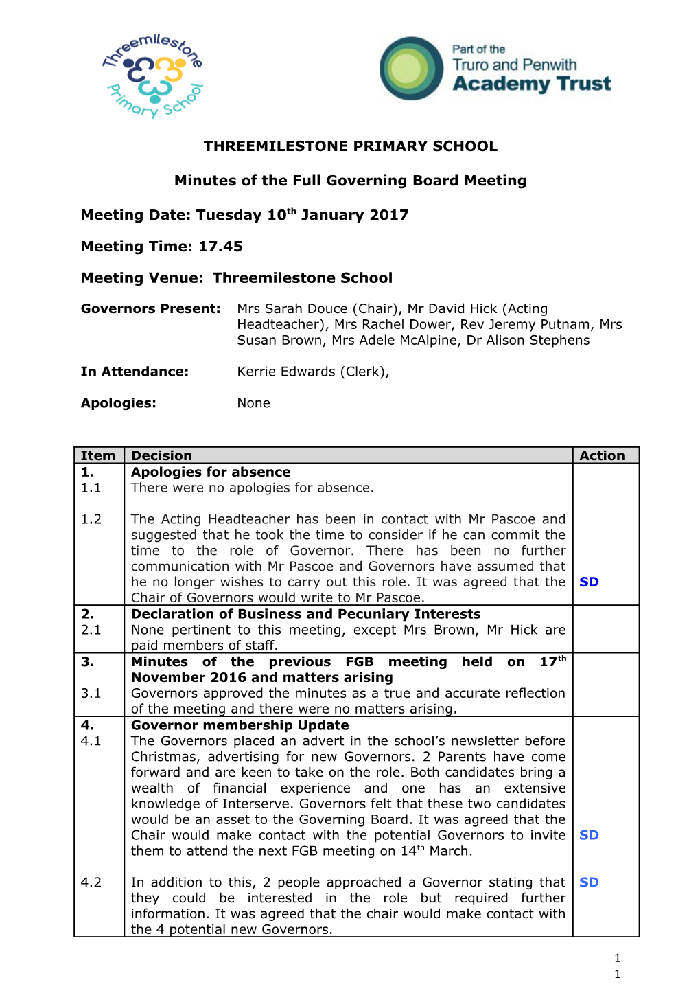 Minutes of the Full Governing Board Meeting