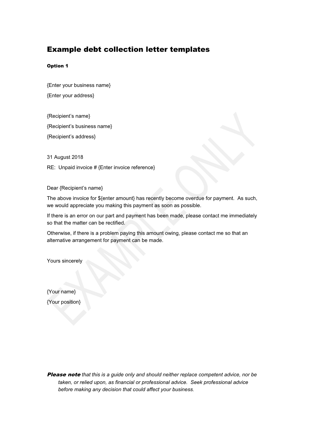 Example Debt Collection Letter Templates