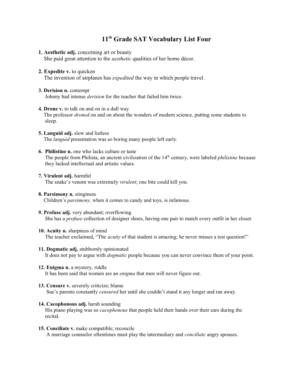 11Th Grade SAT Vocabulary List Four