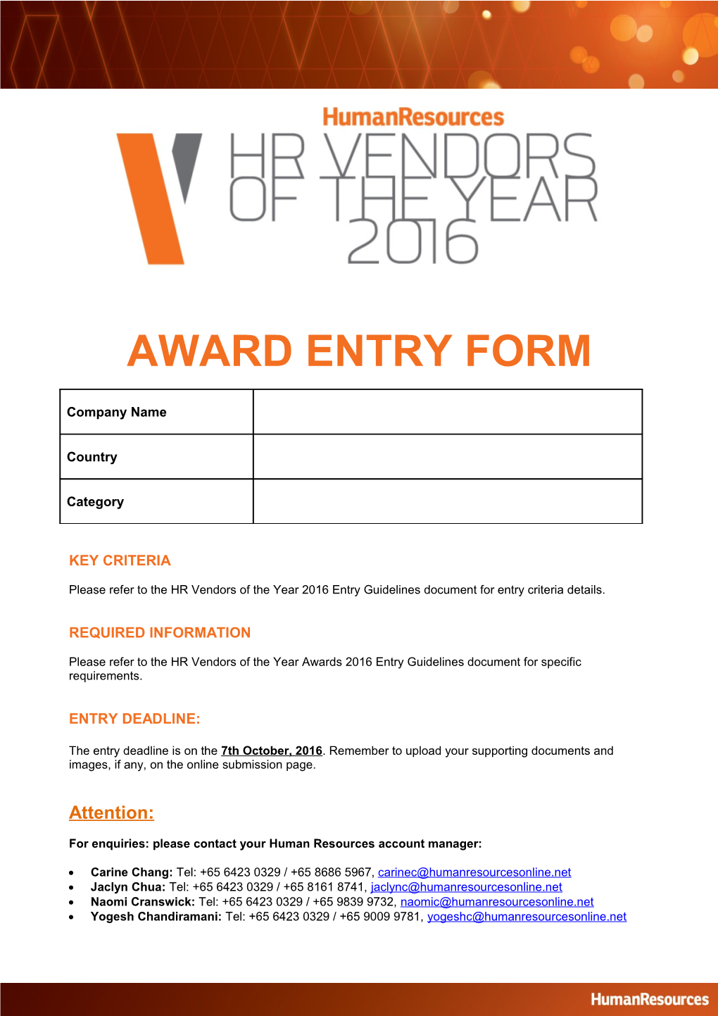 Award Entry Form